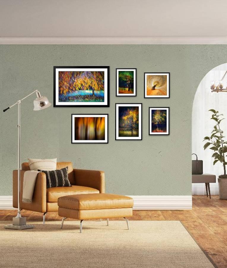 The Fall Glory Gallery - A stunningly modern take on fall. This gallery blends rich autumnal colors into impressionist artworks and will enhance any room.,Large Gallery Wall (70" X 51" Finished Size)