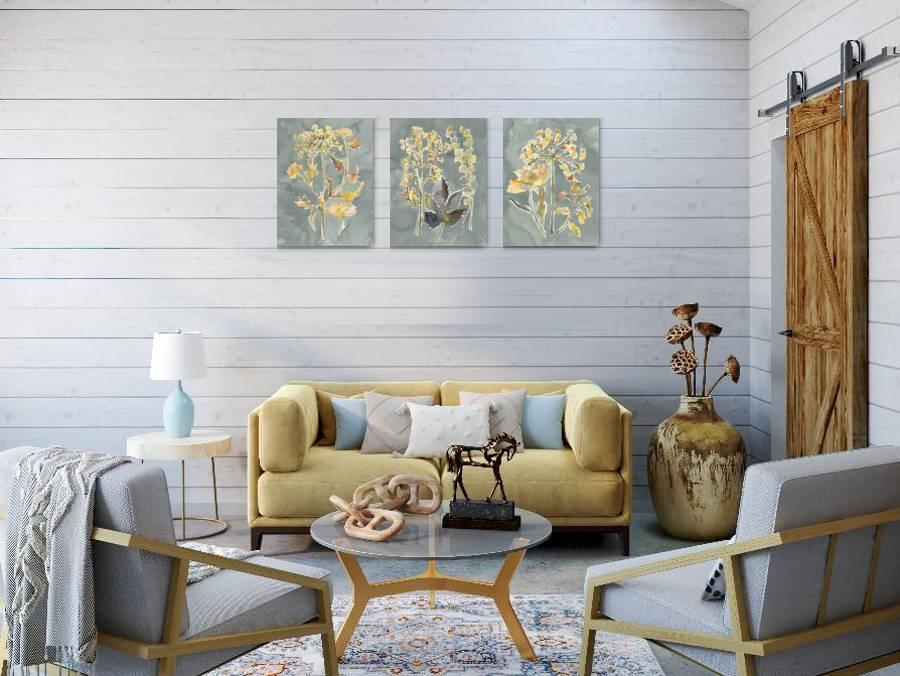 The Chic Botanical Gallery - Breathe in the soft sophistication of these florals. This gallery is ideal in a living space or wherever you need a dose of relaxed elegance.,Small Gallery Wall (52" X 24" Finished Size)